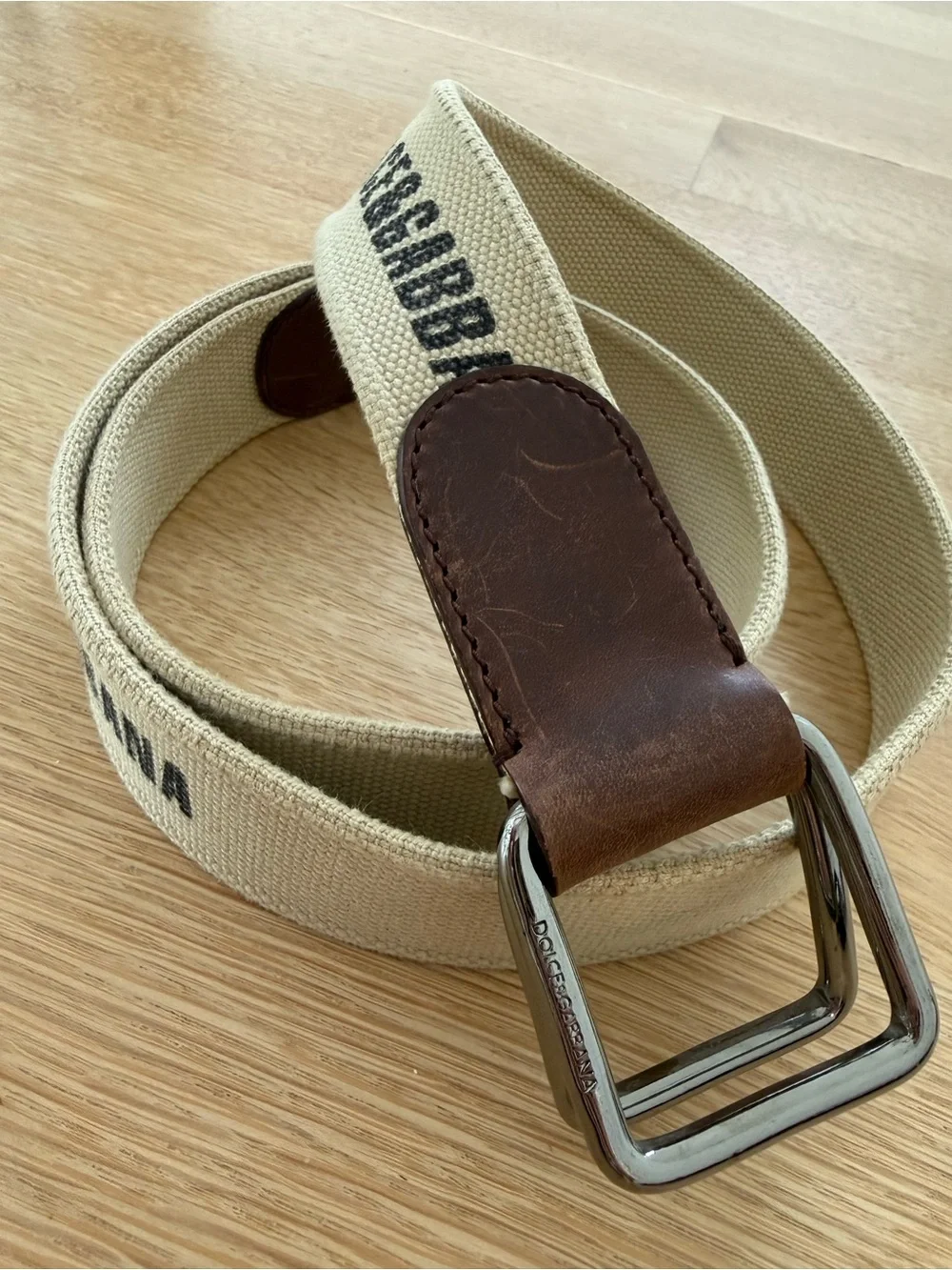 Authentic Dolce & Gabbana Mens Brown Canvas & Leather Belt